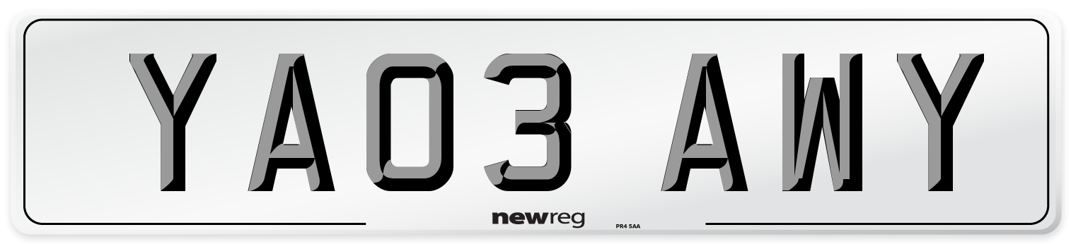YA03 AWY Number Plate from New Reg